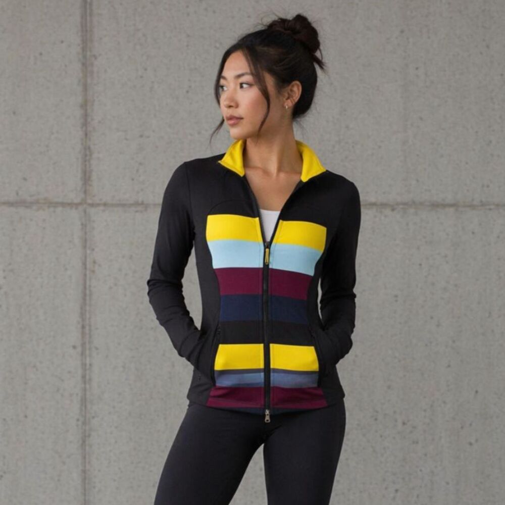 Lululemon Women’s Scuba Jacket Size 2 Black Striped Zip-Up Gym Workout